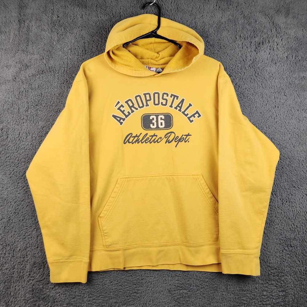 Aeropostale Y2K Hoodie Men's XL Yellow Graphic Athletic Dept Pullover Sweatshirt